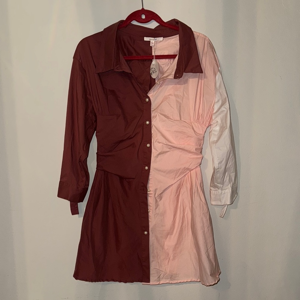 Pastels Clothing Multicolored Long Sleeve Notched Collar Dress